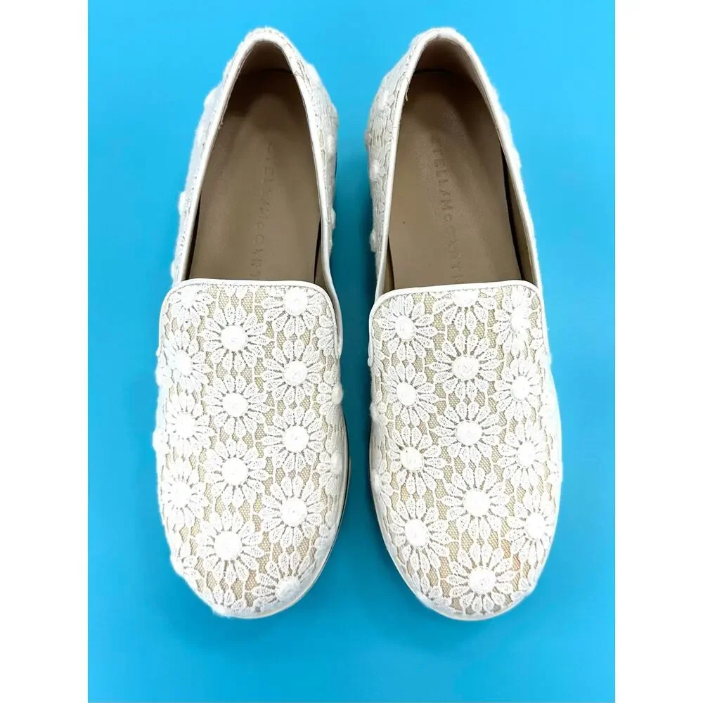 Stella McCartney Binx Platform Loafer Size 5/35 Tan/White Daisies Slip-On New